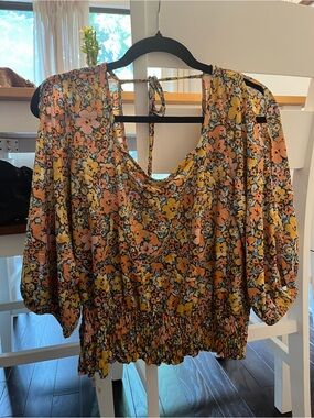 Parallel Skies Floral Smocked Waist Cold-Shoulder Blouse - Yellow Multi
